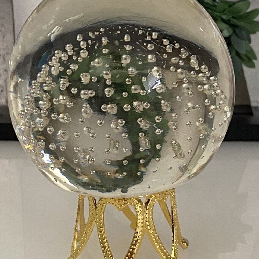 Vintage Art Paperweight Smoky Art Glass Round Orb‎ with Bubbles MCM Rare Color